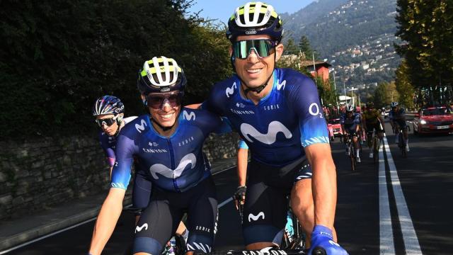 Imanol Erviti, junto a Enric Mas en Il Lombardia.