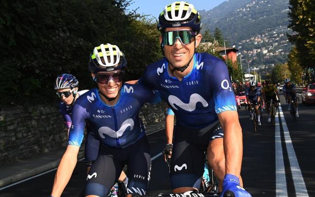 Imanol Erviti, junto a Enric Mas en Il Lombardia.