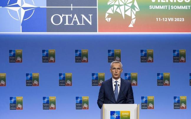 El secretario general de la OTAN, Jens Stoltenberg, durante la jornada previa a la apertura de la cumbre de la OTAN.