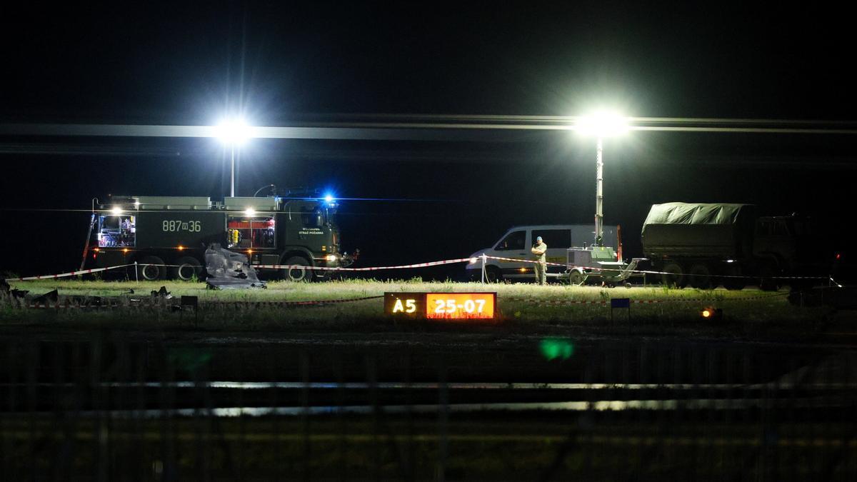 Imagen del lugar del accidente en el que un piloto ha perdido la vida al estrellarse con un F-16 polaco