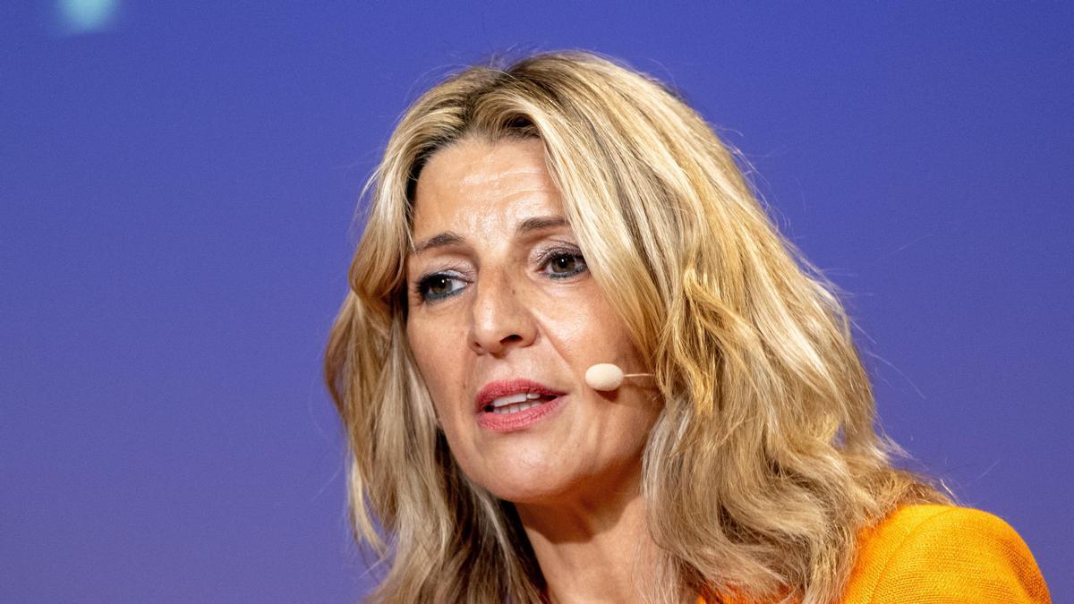 Yolanda Díaz durante su participación en un foro este viernes en Barcelona.
