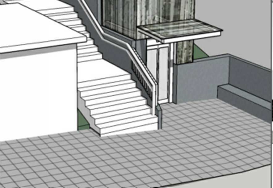 Fotomontaje de cómo se colocará el elevador junto a las escaleras.