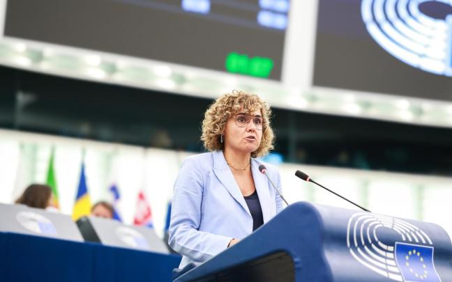 La jefa de la delegación del PP en el Parlamento Europeo, Dolors Montserrat, durante su intervención durante el debate sobre el estado de la Unión Europea (SOTEU)