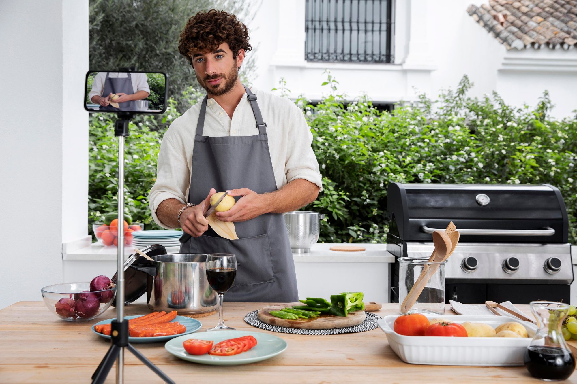 Un 'influencer' se graba en casa mientras cocina para subirlo a las redes sociales.