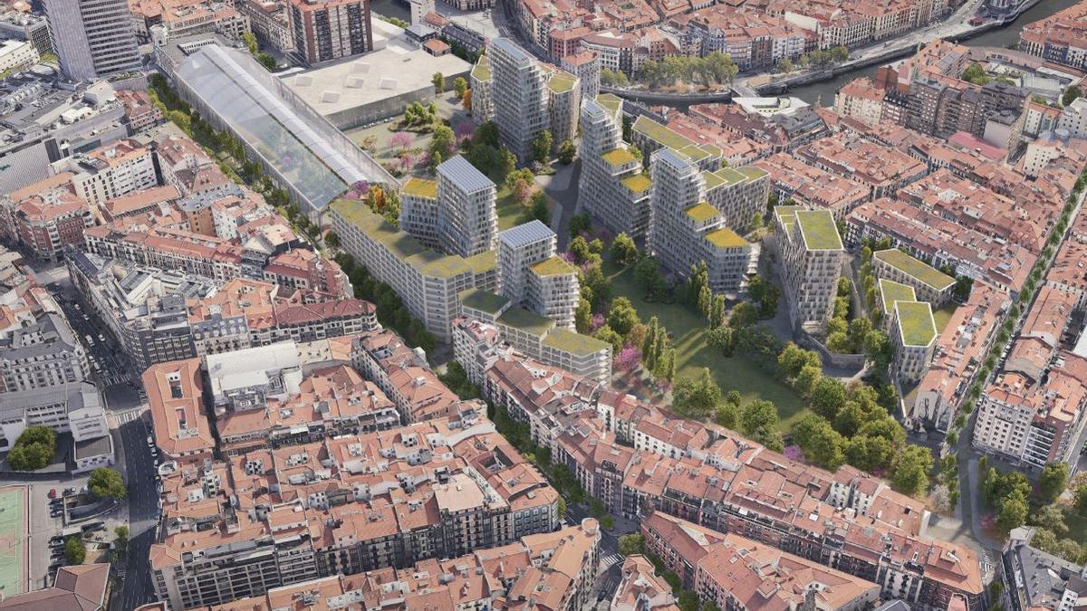 Recreación por ordenador de cómo quedará el la zona de Abando en Bilbao tras el soterramiento de la estación.