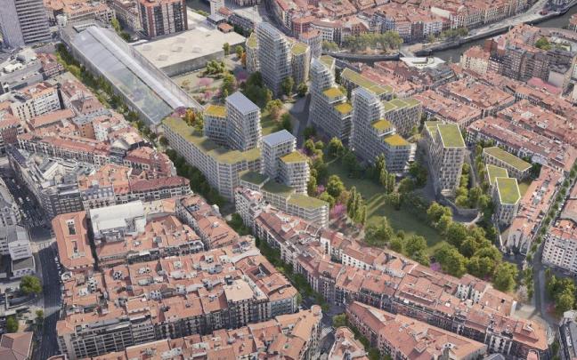 Recreación por ordenador de cómo quedará el la zona de Abando en Bilbao tras el soterramiento de la estación.