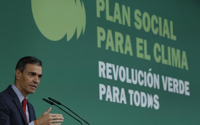Pedro Sánchez este lunes durante la presentación del Plan Social para el Clima.