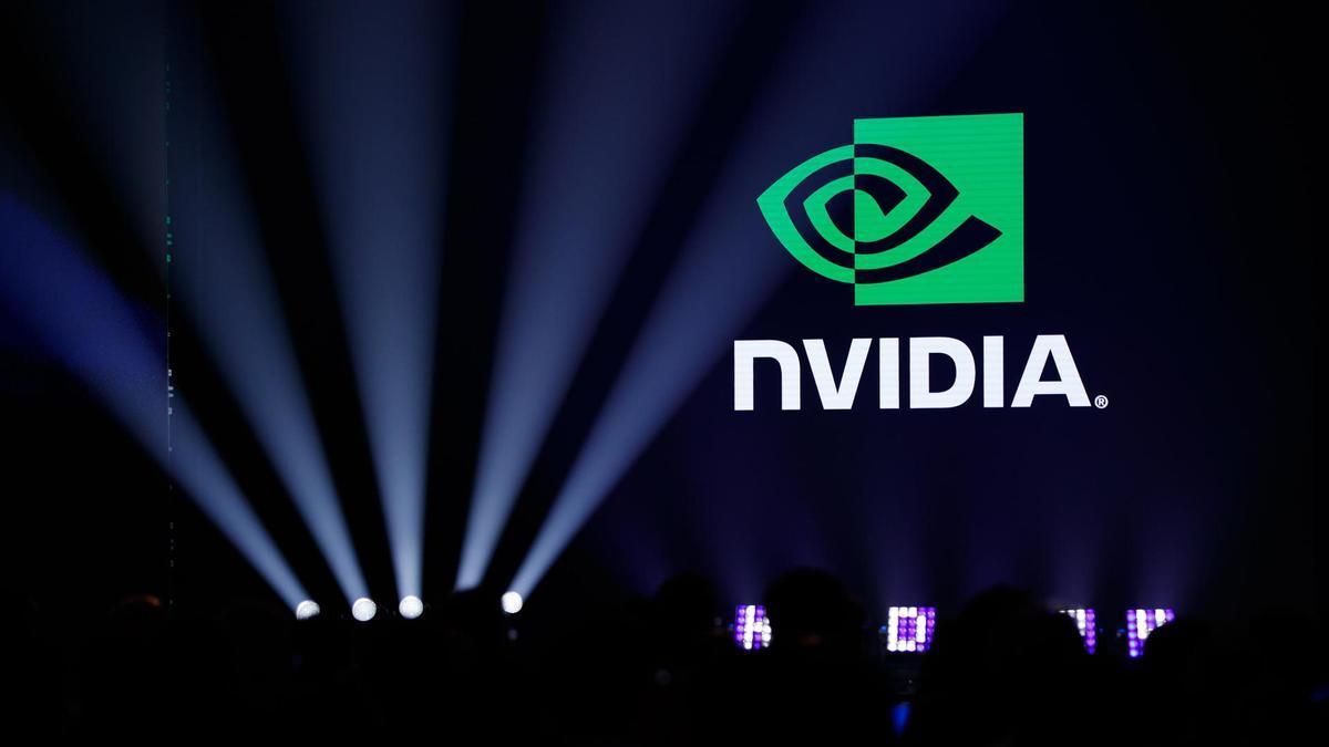 Logo de Nvidia durante un evento en Taiwán.