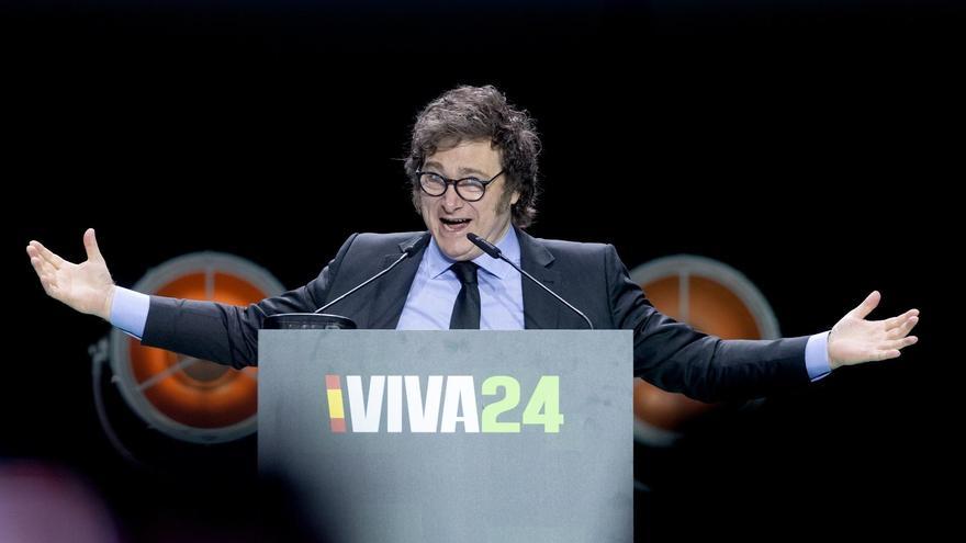 El presidente de Argentina, Javier Milei, durante el acto ‘Viva 24’ de VOX.