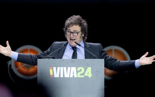 El presidente de Argentina, Javier Milei, durante el acto ‘Viva 24’ de VOX.