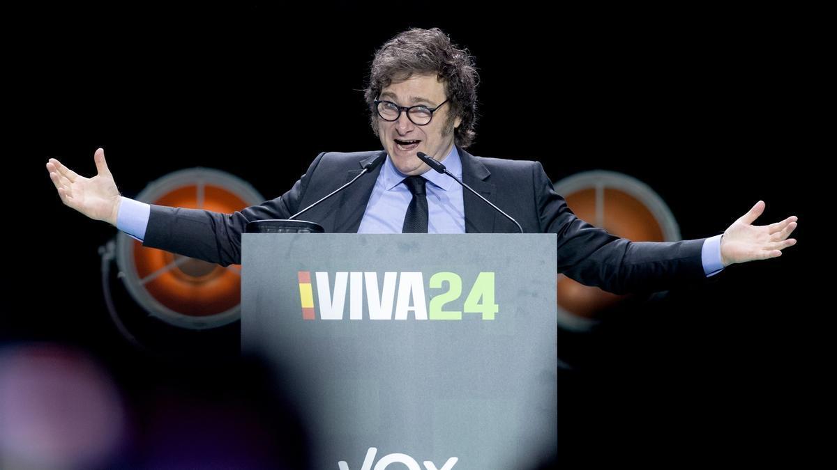 El presidente de Argentina, Javier Milei, durante el acto ‘Viva 24’ de VOX.