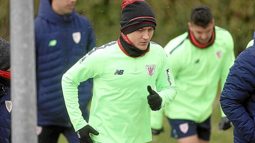 Ander Herrera, durante una sesión de entrenamiento en Lezama.