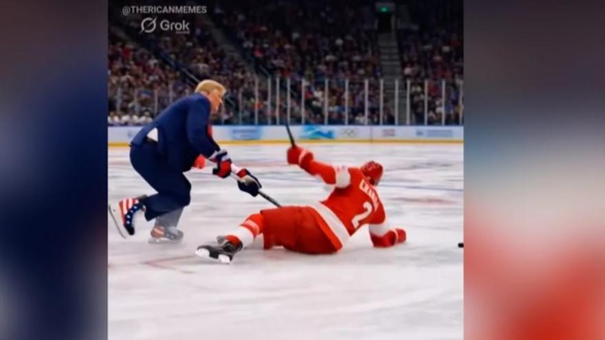 Donald Trump aprovecha la IA para difundir vídeo en el que juega al hockey contra Canadá.