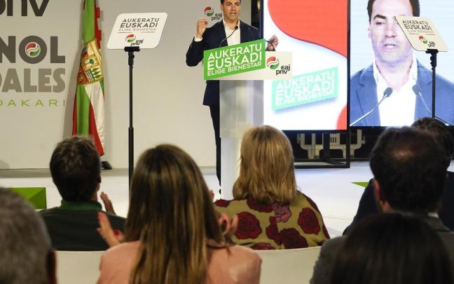El candidato del PNV a lehendakari, Imanol Pradales, en el arranque de la campaña electoral.