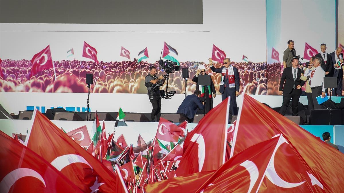Imagen de archivo del presidente de Turquía, Recep Tayyip Erdogan, en una manifestación propalestina.