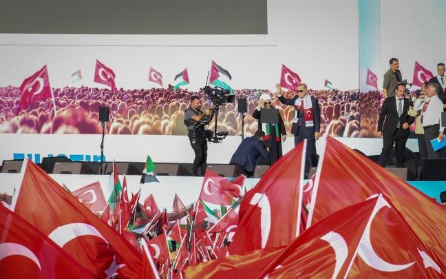 Imagen de archivo del presidente de Turquía, Recep Tayyip Erdogan, en una manifestación propalestina.
