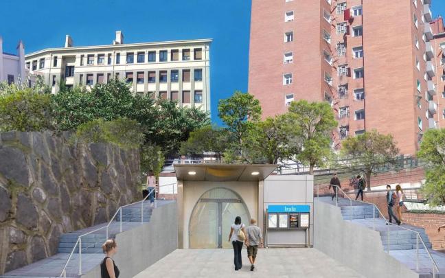 Infografia de como podrá quedar uno de los accesos a la estación de Irala de la línea 4 del metro