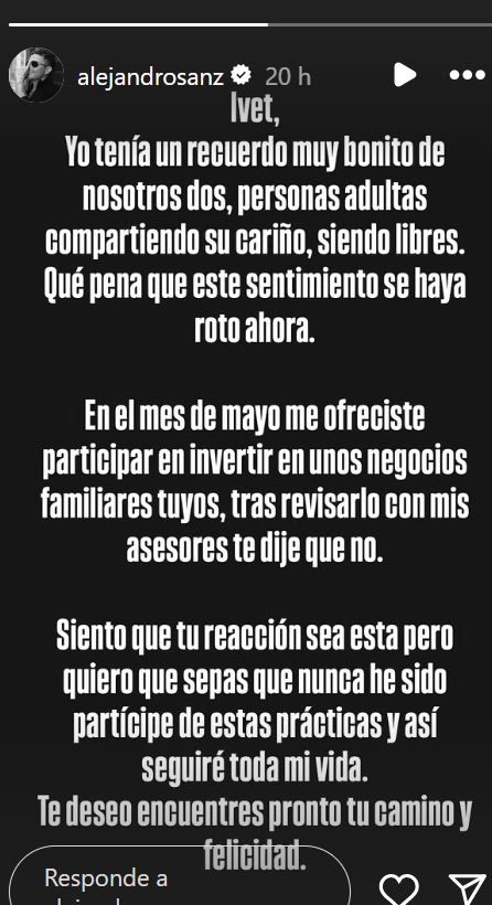 Alejandro Sanz responde a Ivet en Instagram