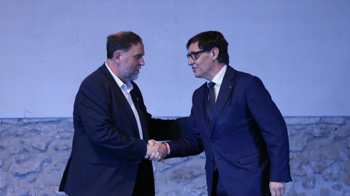 Oriol Junqueras y Salvador Illa, en la presentación de la línea ferroviaria orbital.