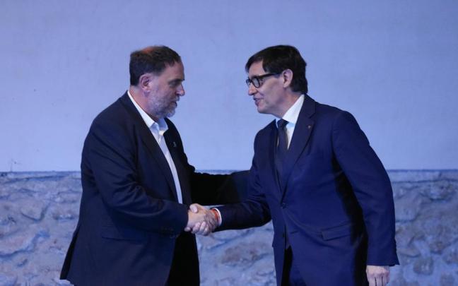 Oriol Junqueras y Salvador Illa, en la presentación de la línea ferroviaria orbital.