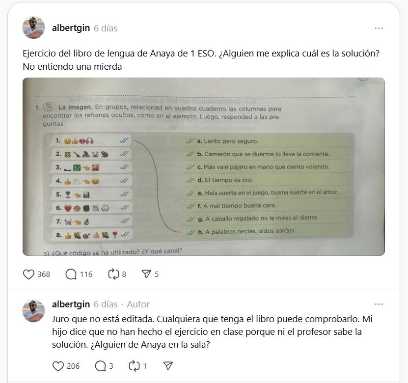 El post del padre del alumno con la foto del ejercicio.