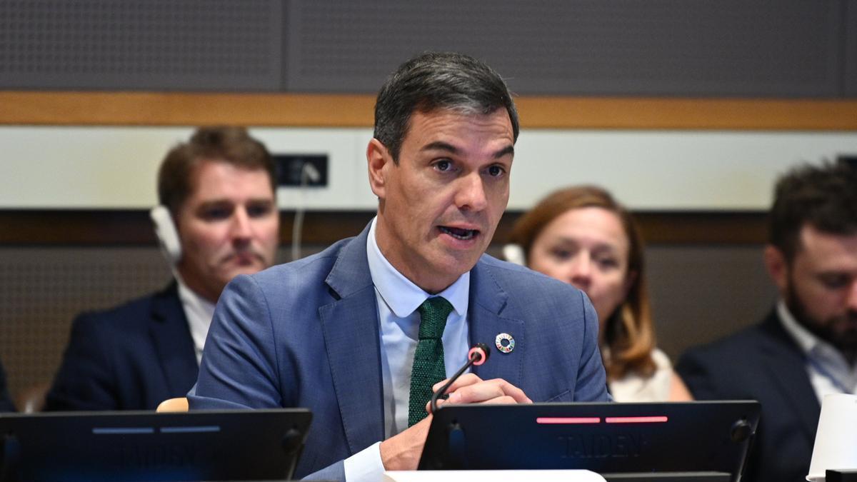 Pedro Sánchez durante su participación en la mesa redonda de alto nivel de la reforma del Sistema Financiero Internacional,.