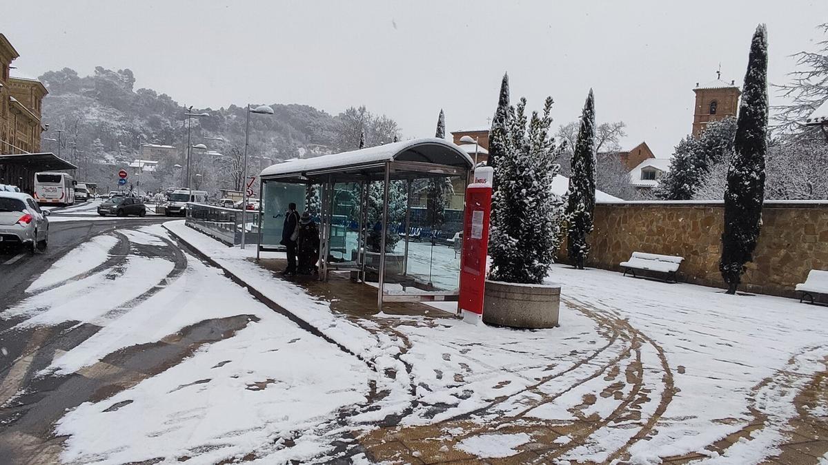 Marquesina junto a la Ikastola Lizarra, este lunes por la mañana.