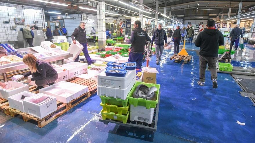 Varios mayoristas de pescado exponen su mercancía en las dependencias de Mercabilbao.