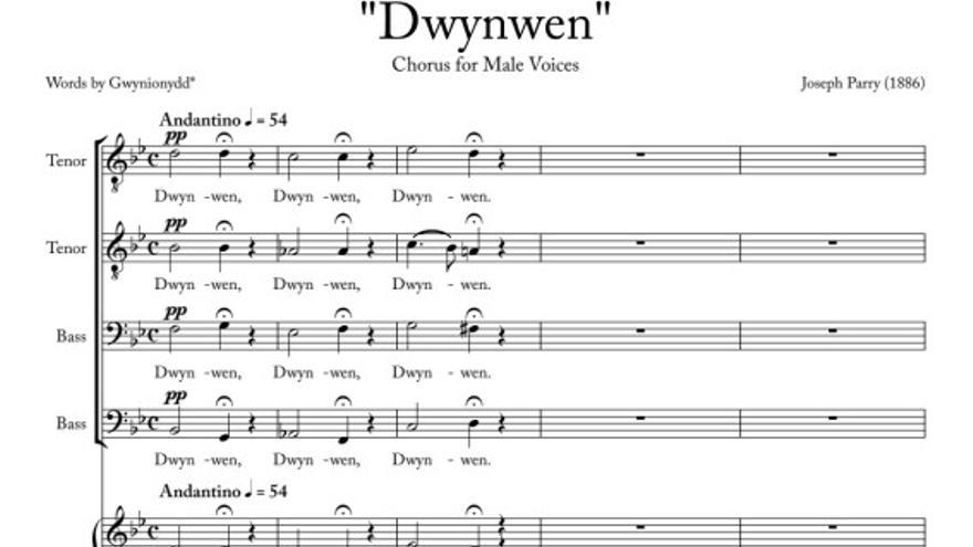 Partitura de la obra coral 'Dwynwen'.
