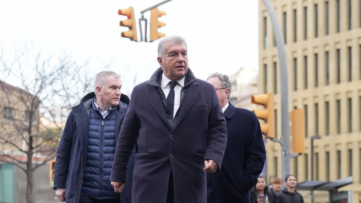 El presidente del FC Barcelona, Joan Laporta, a su llegada al juzgado