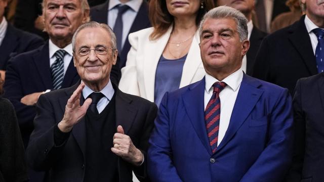Florentino Pérez y Joan Laporta, juntos en el palco del Santiago Bernabéu.