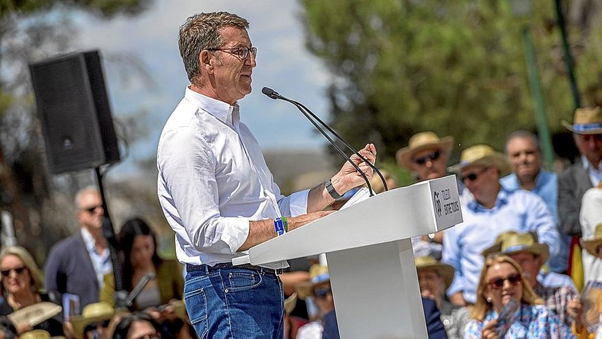 El presidente del PP, Alberto Núñez Feijóo, ayer durante un mitin en Toledo. | FOTO: EFE