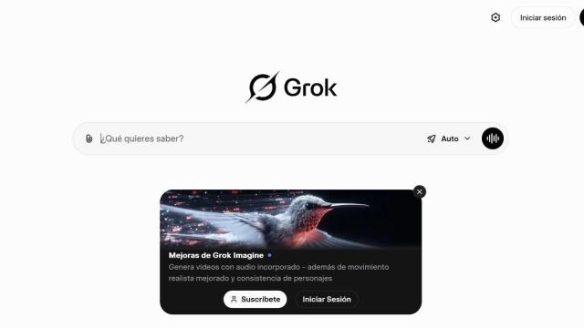 Pantalla de inicio de Grok, la IA asociada a X.