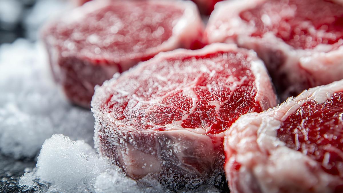 Varios medallones de carne de vacuno congelados.