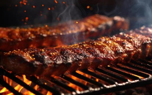 Costillas ahumadas en una parrilla.