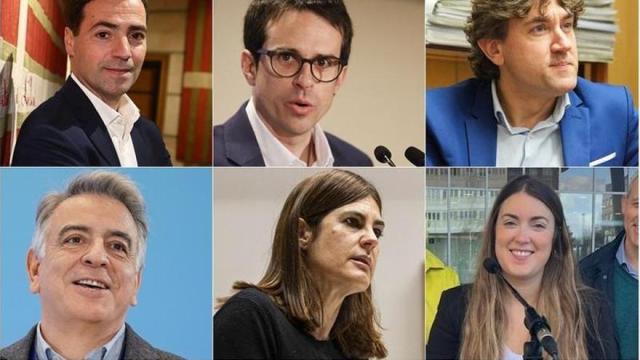 De Izq. a dcha.: Imanol Pradales (PNV), Pello Otxandiano (EH Bildu), Eneko Andueza (PSE), Javier de Andrés (PP), Miren Gorrotxategi (Elkarrekin) y Alba García (Sumar Mugimendua).