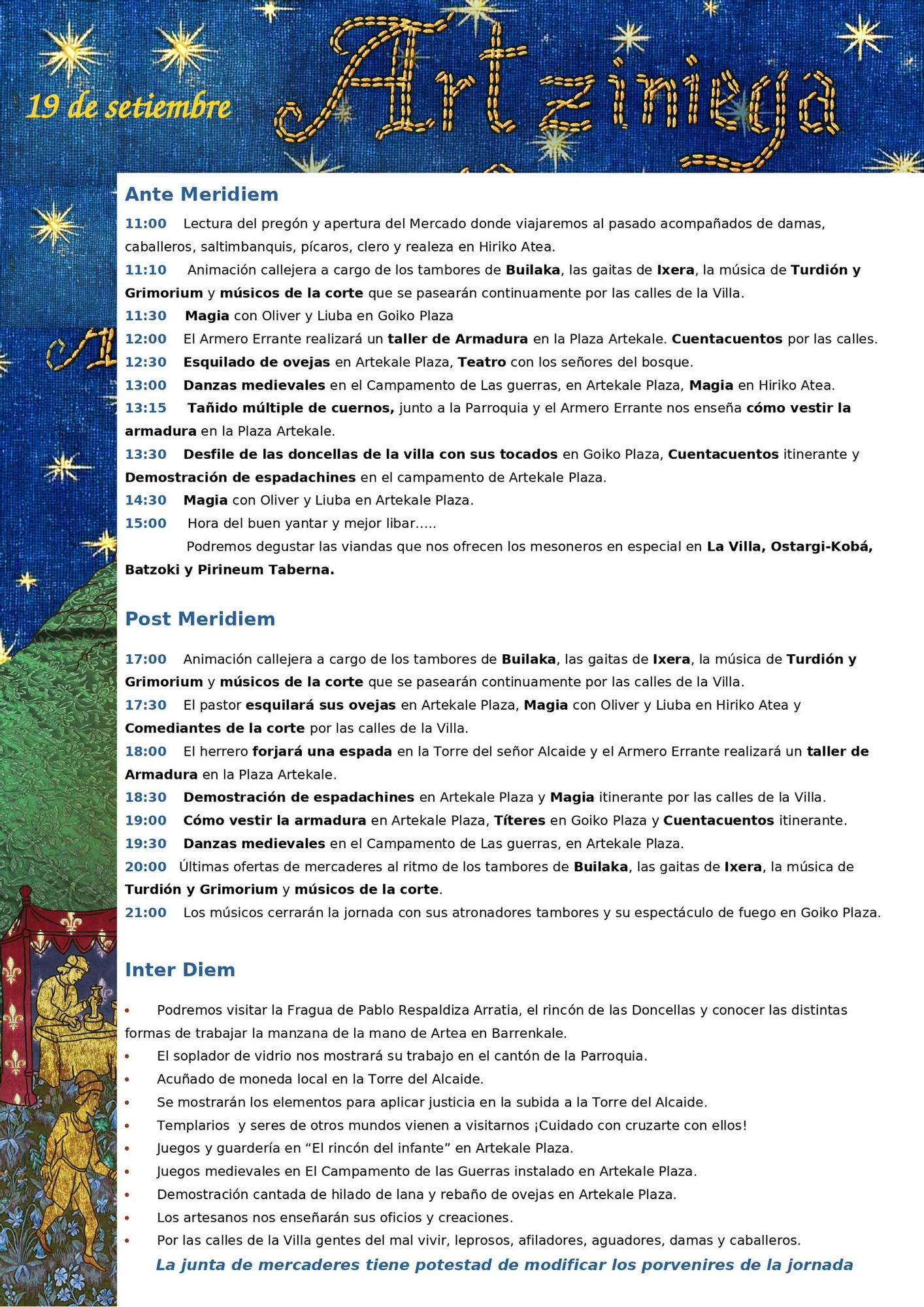 Agenda de actos del día