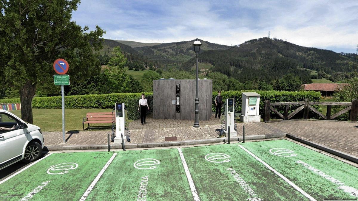 Infografía del aseo público a instalar en la zona de juegos infantiles de San MigueL