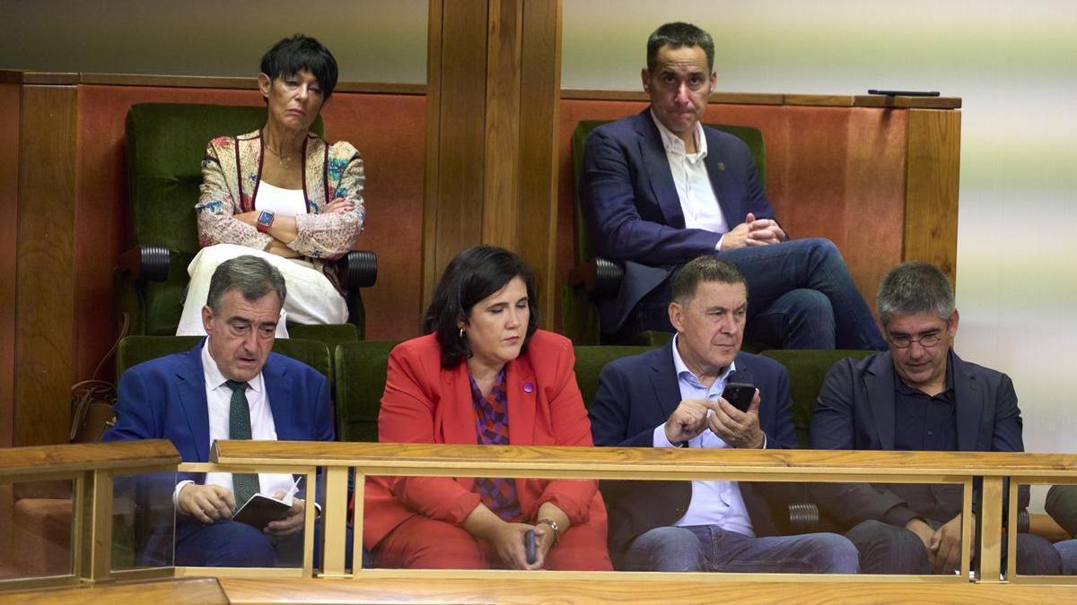 Arnaldo Otegi sigue el debate de política general desde la tribuna de invitados del Parlamento Vasco