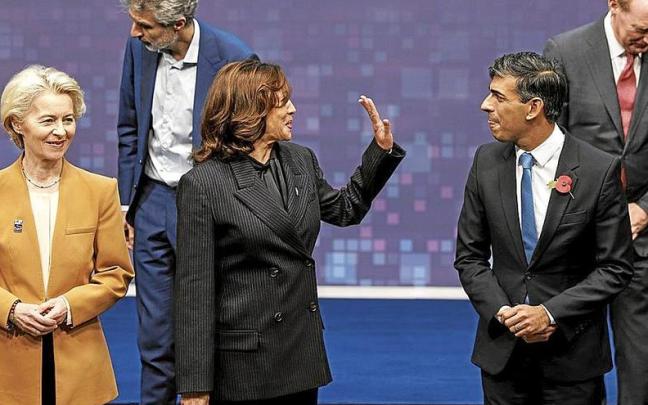 De izquierda a derecha, Ursula von der Leyen, Kamala Harris y Rishi Sunak. | FOTO: EFE