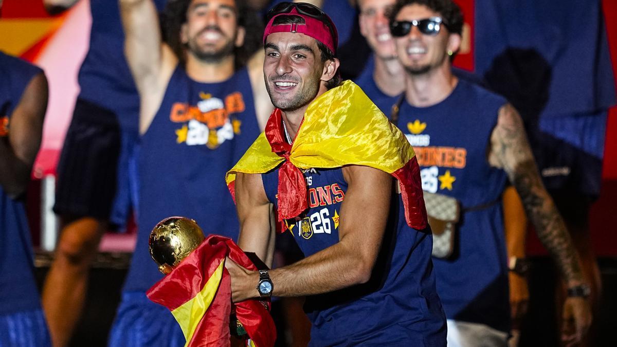 Ferrán Torres durante la celebración de la selección española el pasado lunes