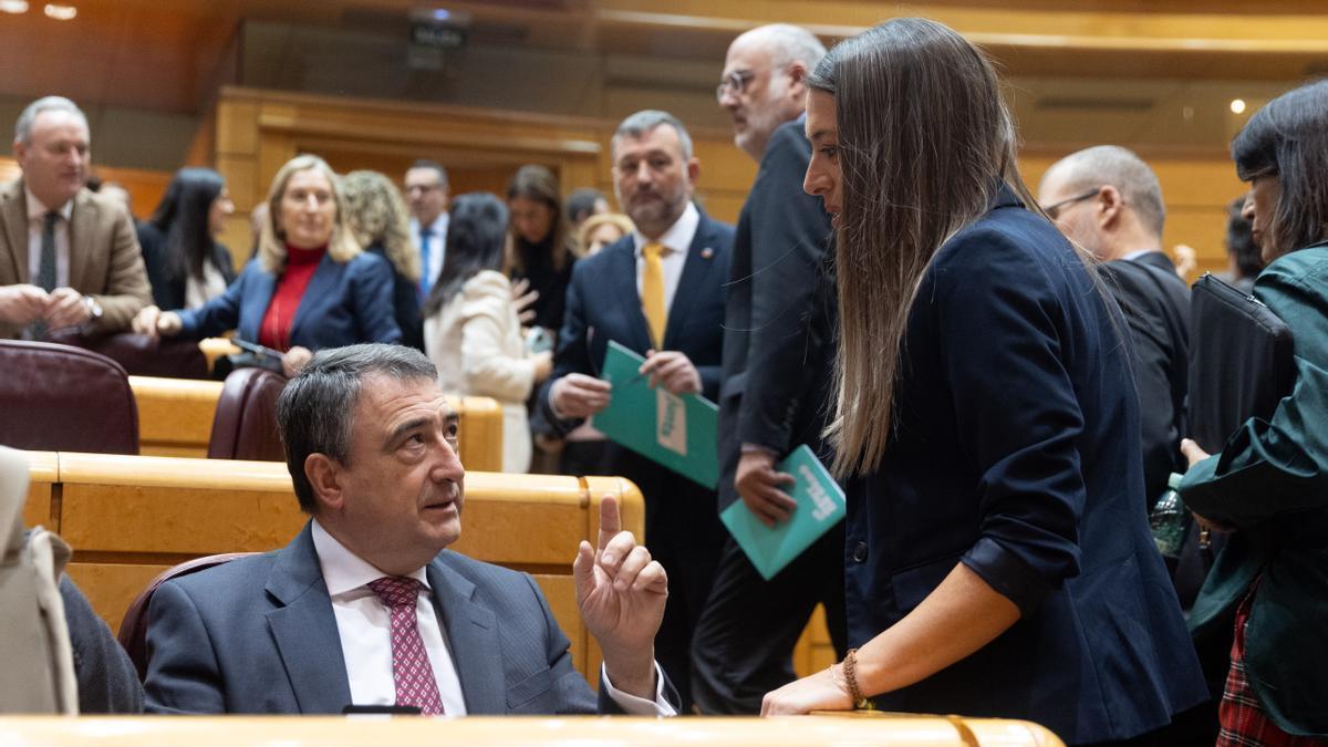 El portavoz del PNV en el Congreso, Aitor Esteban y la portavoz de Junts en el Congreso, Miriam Nogueras, durante un pleno del Congreso.