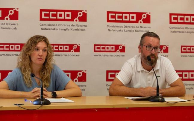Beatriz Caparroso y Rubén Belzunegui, durante la rueda de prensa de CCOO. Beatriz Caparroso y Rubén Belzunegui, durante la rueda de prensa de CCOO.