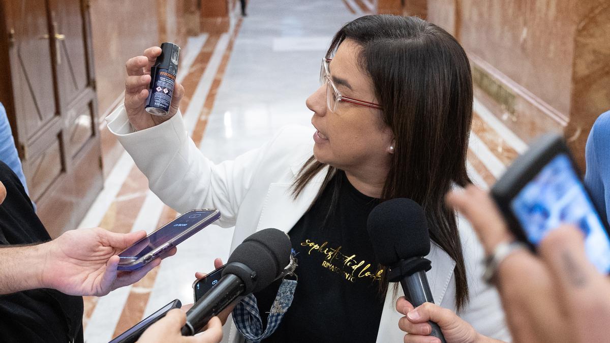 La diputada del PP, Ana Vázquez, tras ser expulsada por llevar un bote de gas pimienta