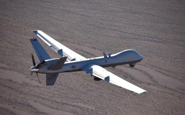El dron MQ-9 derribado por el caza ruso. El dron MQ-9 derribado por el caza ruso.
