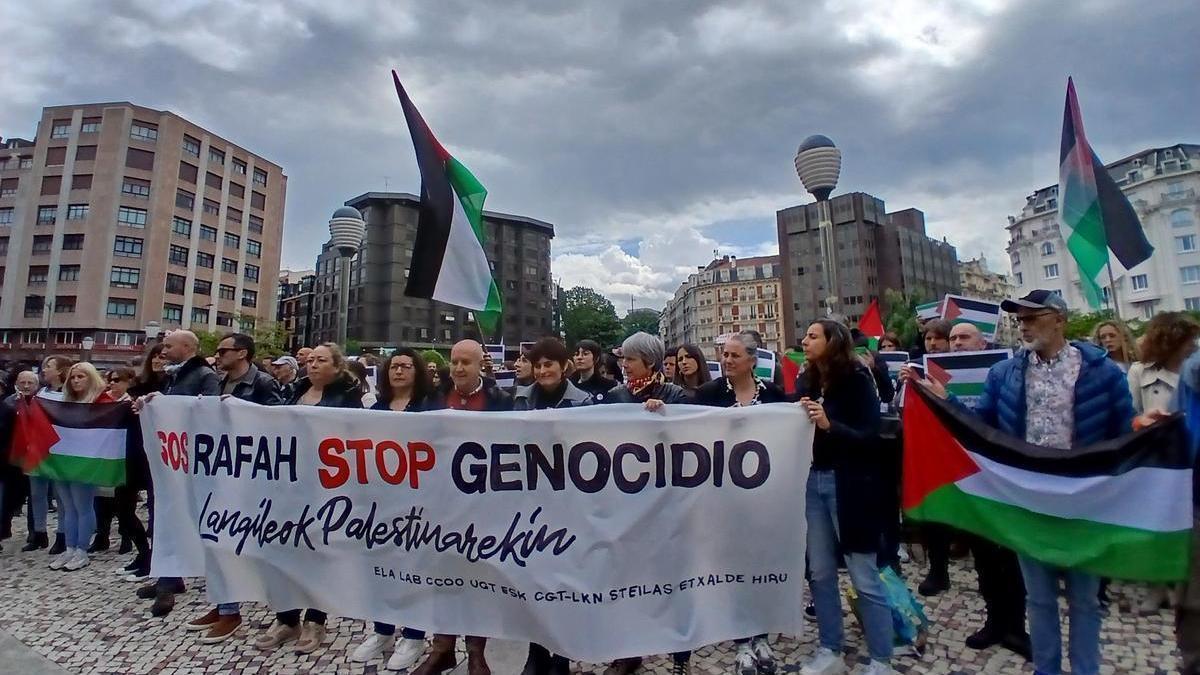 Una concentración previa de los sindicatos vascos a favor de Palestina.