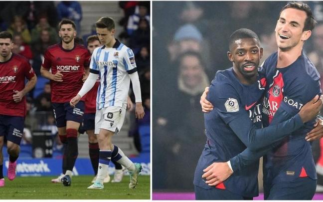 Turrientes, Dembélé y Fabián, en imágenes correspondientes a los partidos de Real y PSG este sábado. / RUBEN PLAZA / EFE