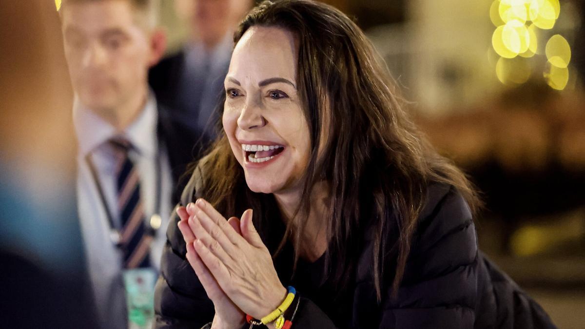 Machado, en Oslo, tras recibir el Premio Nóbel de la Paz.