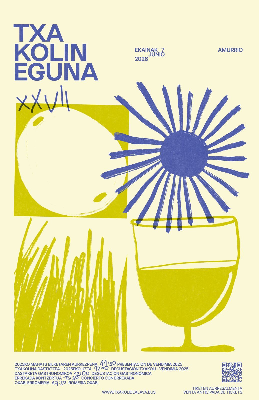 Cartel del XXVII Txakolin eguna del próximo 7 de junio en Amurrio, obra de Sara Fraile