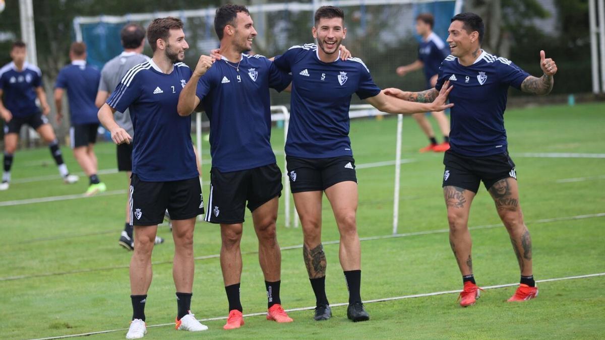 Moncayola, Unai García, David García y el Chimy Ávila, durante un entrenamiento en Tajonar.